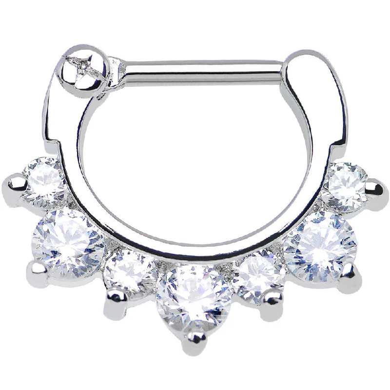 Trendy Nose Rings with Personalized Details -16 Gauge 5/16 Seven Clear Cubic Zirconia Septum Clicker Trendy Nose Rings with Personalized Details -16 Gauge 5/16 Seven Clear Cubic Zirconia Septum Clicker
