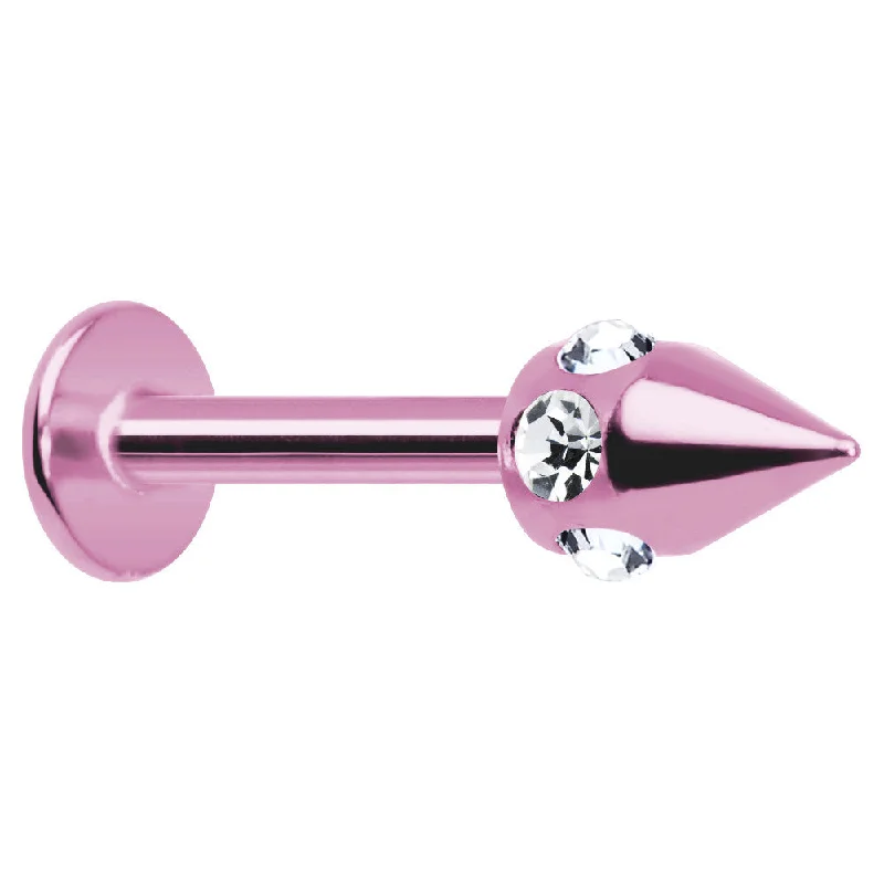 Elegant Gold Lip Rings for Chic Look16 Gauge Pink Anodized Titanium Clear Gem Cone Labret Monroe