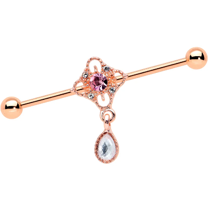 Women's Earrings – Elegant Designs for Every Personality--14 Gauge Purple Gem Rose Gold Hue Cross Dangle Industrial Barbell 38mm Women's Earrings – Elegant Designs for Every Personality--14 Gauge Purple Gem Rose Gold Hue Cross Dangle Industrial Barbell 38mm