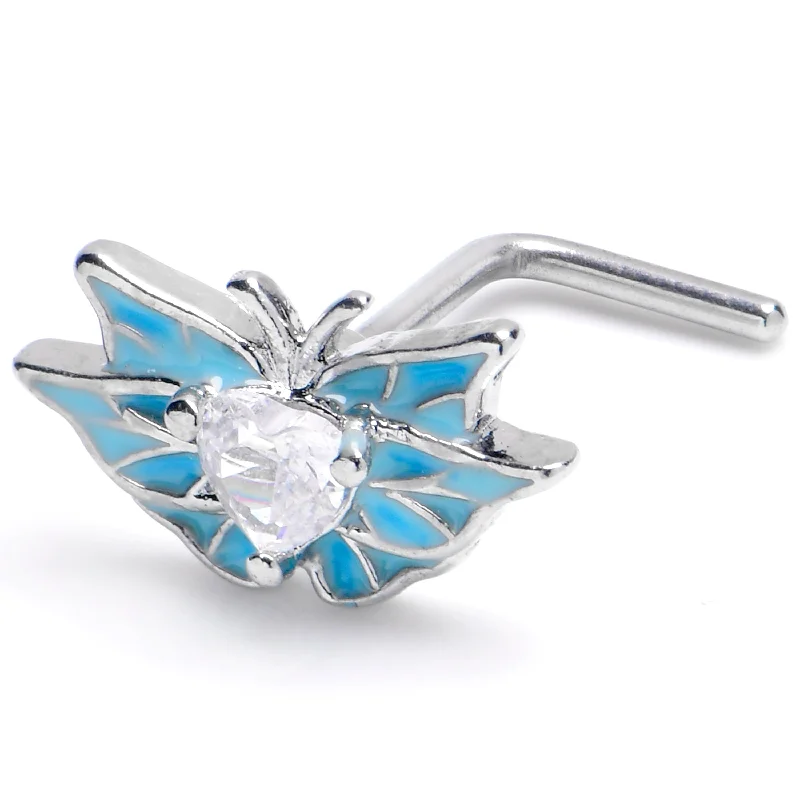 Stylish and Affordable Nose Rings for Women -20 Gauge 7mm Clear Gem Heart Butterfly Blue Wings L Shape Nose Ring Stylish and Affordable Nose Rings for Women -20 Gauge 7mm Clear Gem Heart Butterfly Blue Wings L Shape Nose Ring