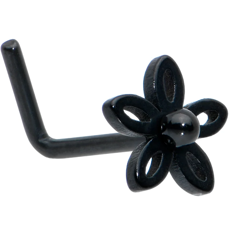 Adjustable Nose Rings -20 Gauge 1/4 Black Loop Petal Flower L Shape Nose Ring