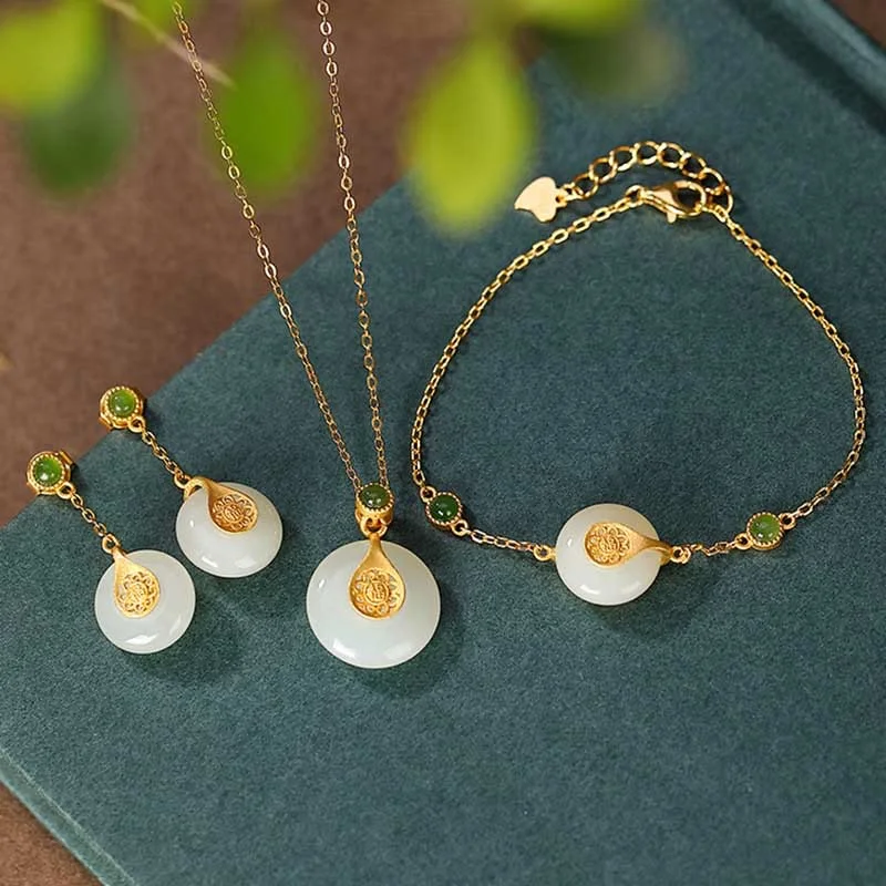 Colored Stone Bangles for Women-Buddha Stones 925 Sterling Silver Plated Gold Hetian Jade Fu Character Luck Necklace Pendant Bracelet Earrings Colored Stone Bangles for Women-Buddha Stones 925 Sterling Silver Plated Gold Hetian Jade Fu Character Luck Necklace Pendant Bracelet Earrings
