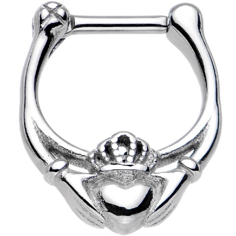 Stylish Designer Nose Rings -16 Gauge 1/4 Stainless Steel Claddagh Heart and Crown Septum Clicker Stylish Designer Nose Rings -16 Gauge 1/4 Stainless Steel Claddagh Heart and Crown Septum Clicker