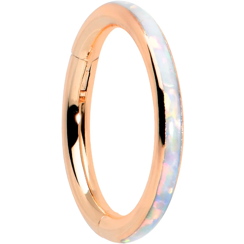 Durable Lip Rings for Long-Lasting Wear16 Gauge 5/16 White Synth Opal Rose Gold Hue Forward Face Segment Ring