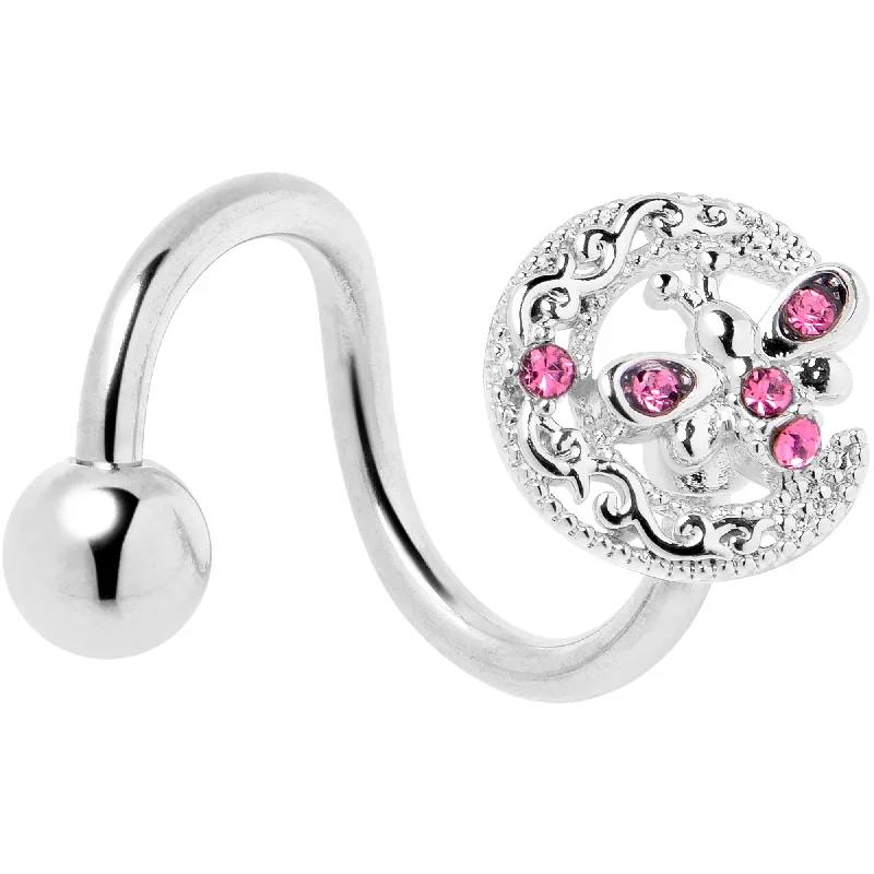 Belly Rings with Stone Detailing for Fashionistas -Pink Gem Lunar Dragonfly Spiral Twister Belly Ring Belly Rings with Stone Detailing for Fashionistas -Pink Gem Lunar Dragonfly Spiral Twister Belly Ring
