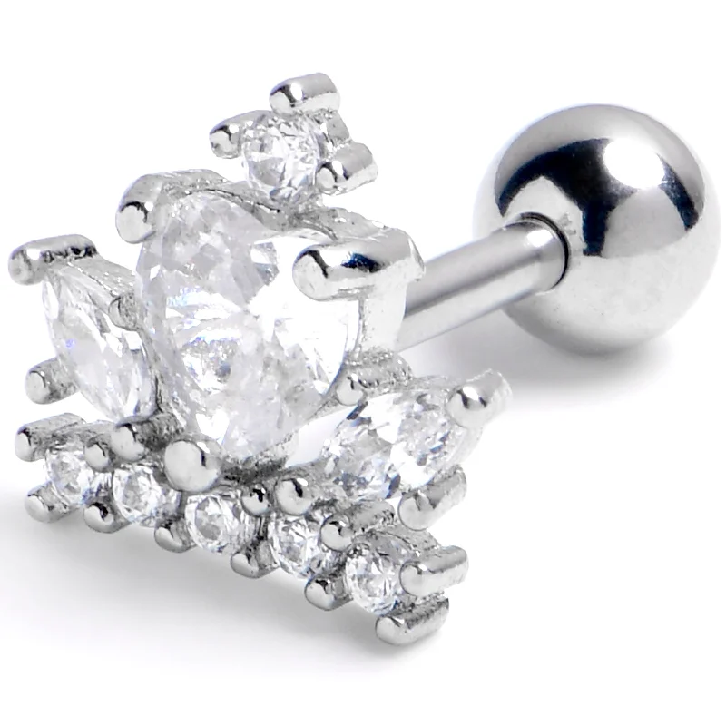 Women's Earrings – Elegant Designs for Every Personality--16 Gauge 1/4 Clear Gem Heart Crown Cartilage Tragus Earring Women's Earrings – Elegant Designs for Every Personality--16 Gauge 1/4 Clear Gem Heart Crown Cartilage Tragus Earring