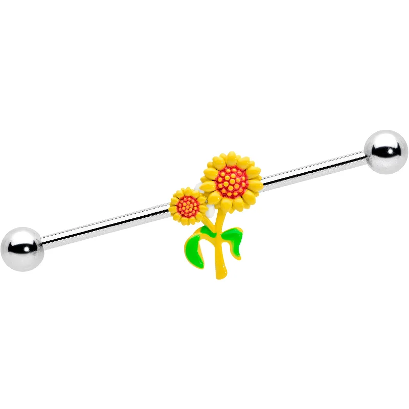Women's Earrings – Elegant Designs for Every Personality--14 Gauge Happy Sunflower Duo Industrial Barbell 38mm Women's Earrings – Elegant Designs for Every Personality--14 Gauge Happy Sunflower Duo Industrial Barbell 38mm