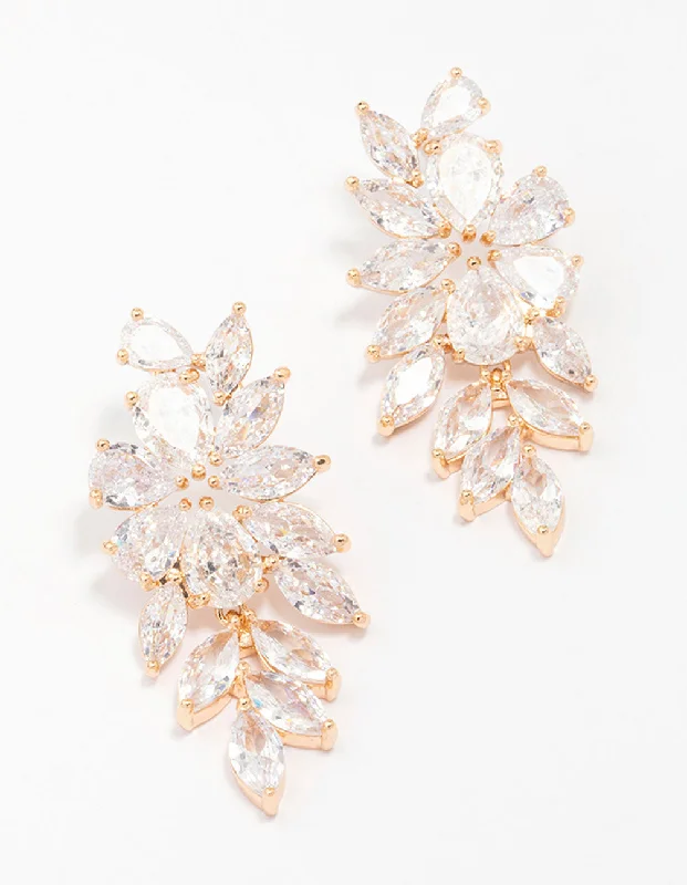 Gold Flower Cluster Drop Earrings