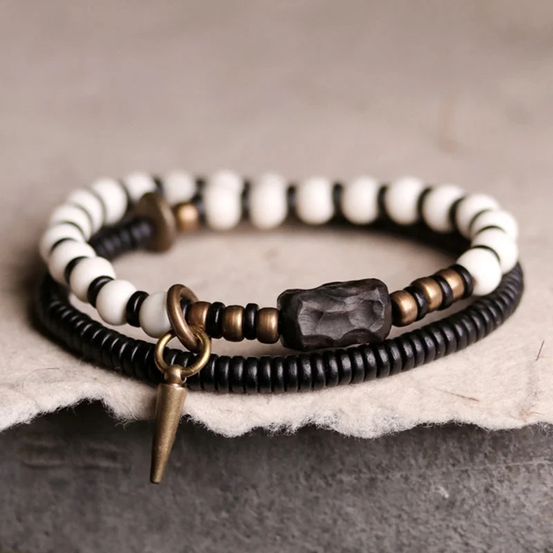 Men's Friendship Beaded Bracelets-Buddha Stones Yak Bone Ebony Wood Copper Strength Couple Bracelet Men's Friendship Beaded Bracelets-Buddha Stones Yak Bone Ebony Wood Copper Strength Couple Bracelet