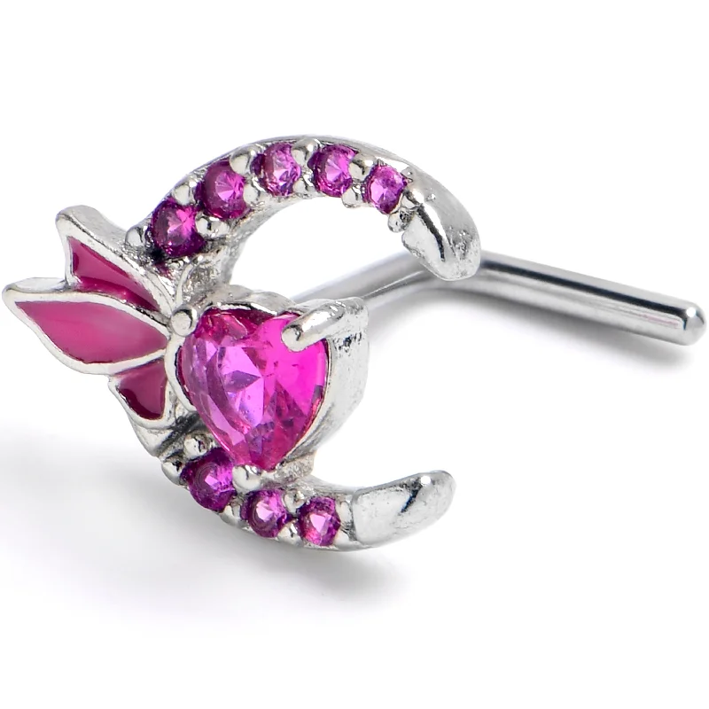 Unique and Stylish Nose Rings for All -20 Gauge 7mm Pink CZ Gem Butterfly Heart Moon L Shape Nose Ring Unique and Stylish Nose Rings for All -20 Gauge 7mm Pink CZ Gem Butterfly Heart Moon L Shape Nose Ring