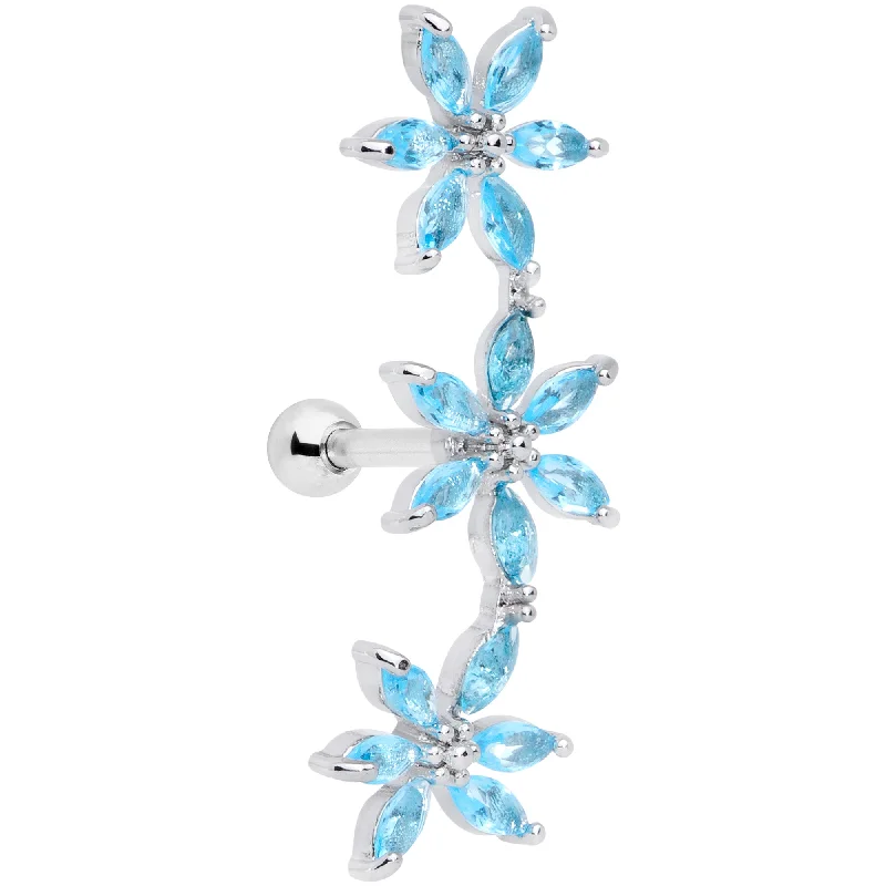 Women's Earrings – Elegant Designs for Every Personality--16 Gauge 1/4 Aqua CZ Gem Tri Flower Cartilage