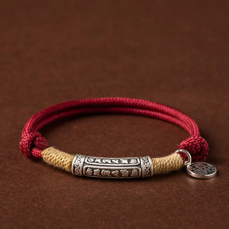 Stylish Bracelets for Men with Natural Materials-Buddha Stones 999 Sterling Silver Tibet Handmade Om Mani Padme Hum Fu Character TopRank Character Luck Braided Bracelet Stylish Bracelets for Men with Natural Materials-Buddha Stones 999 Sterling Silver Tibet Handmade Om Mani Padme Hum Fu Character TopRank Character Luck Braided Bracelet