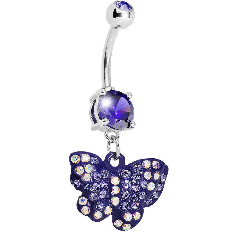 Designer Belly Rings with Sparkling Stones -Purple Gem Sparkling Butterfly Dangle Belly Ring Designer Belly Rings with Sparkling Stones -Purple Gem Sparkling Butterfly Dangle Belly Ring