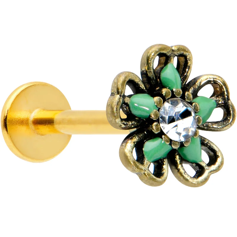 Custom Lip Rings for Personal Touch16 Gauge 5/16 Clear Gem Gold Tone Green Flower Labret Monroe Tragus