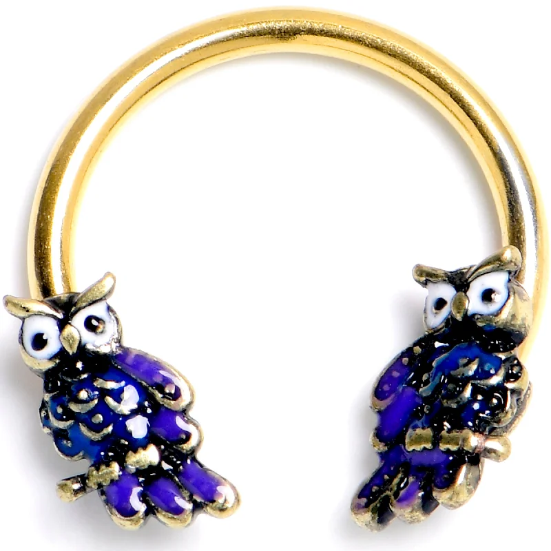 Gold Hoop Nose Rings -16 Gauge 3/8 Gold Tone Regal Owl Horseshoe Circular Barbell