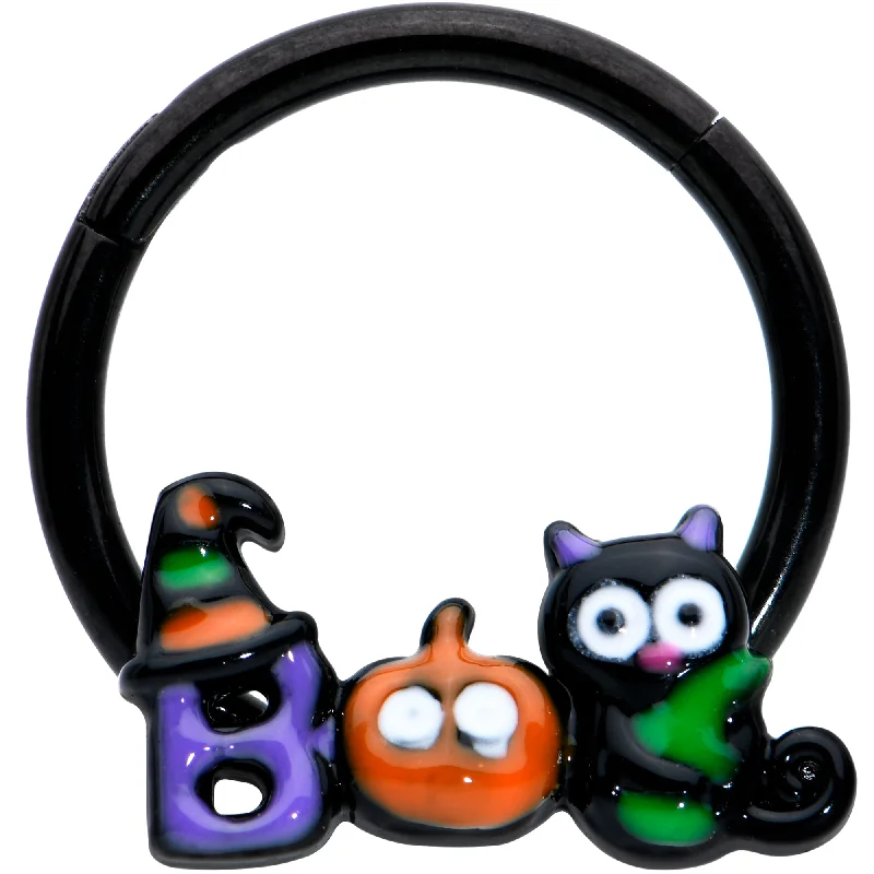 Nose Rings with Different Styles -16 Gauge 3/8 Black Boo Party Halloween Hinged Segment Ring Nose Rings with Different Styles -16 Gauge 3/8 Black Boo Party Halloween Hinged Segment Ring