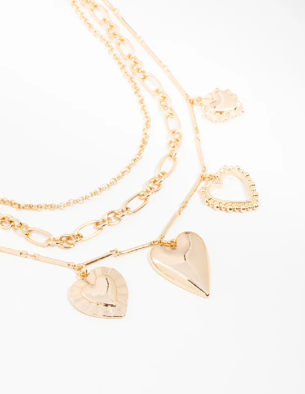 Shop Classic Women's Necklaces & Pendants with a Modern Twist-Gold Heart Layered Charm Necklace Shop Classic Women's Necklaces & Pendants with a Modern Twist-Gold Heart Layered Charm Necklace