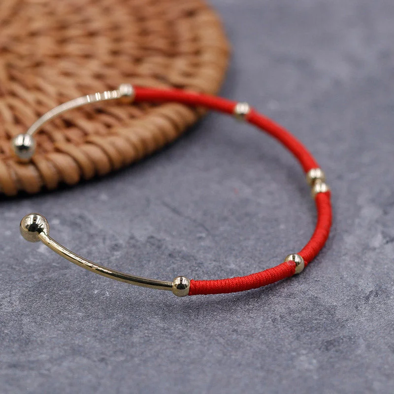 Silver Bangles with Gemstone Detailing for Women-Buddha Stones Red String Blessing Protection Cuff Bracelet