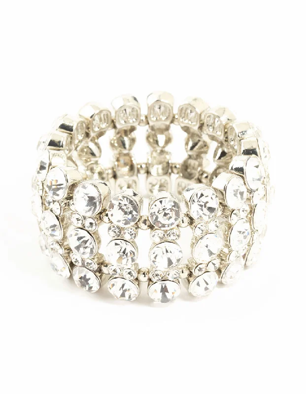 Custom Engraved Bangles for Women-Silver Layered Diamante Bracelet