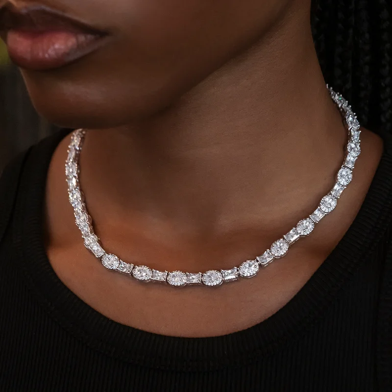 Shop Classic Women's Necklaces & Pendants with a Modern Twist-Oval Emerald Cut Tennis Necklace Shop Classic Women's Necklaces & Pendants with a Modern Twist-Oval Emerald Cut Tennis Necklace