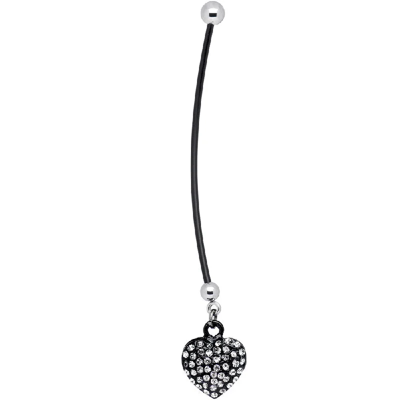 Belly Rings for Women -Black Heart Silver Tone Rhinestone Pregnant Belly Ring