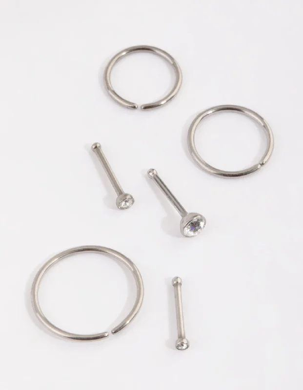 Unique Gemstone Nose Rings -Titanium Nose Stud & Ring 6-Pack
