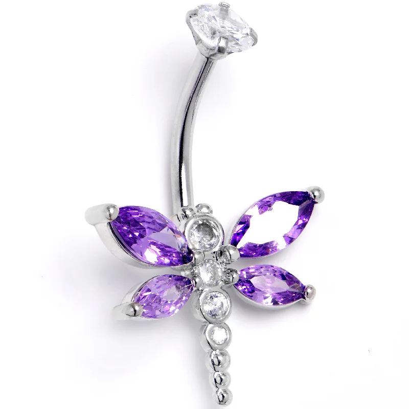 Belly Rings with Stylish Accents for Chic Fashion -Clear Purple CZ Gem Internally Threaded Dragonfly Style Belly Ring Belly Rings with Stylish Accents for Chic Fashion -Clear Purple CZ Gem Internally Threaded Dragonfly Style Belly Ring