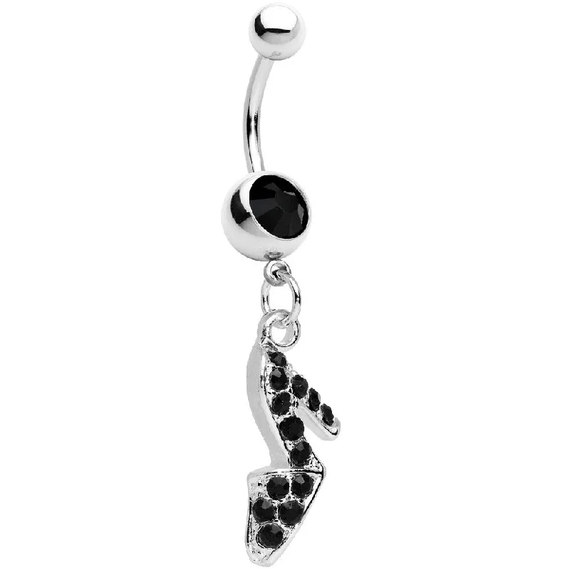 Comfortable Belly Rings with Chic Design -Black Gem Paved High Heel Shoe Dangle Belly Ring Comfortable Belly Rings with Chic Design -Black Gem Paved High Heel Shoe Dangle Belly Ring