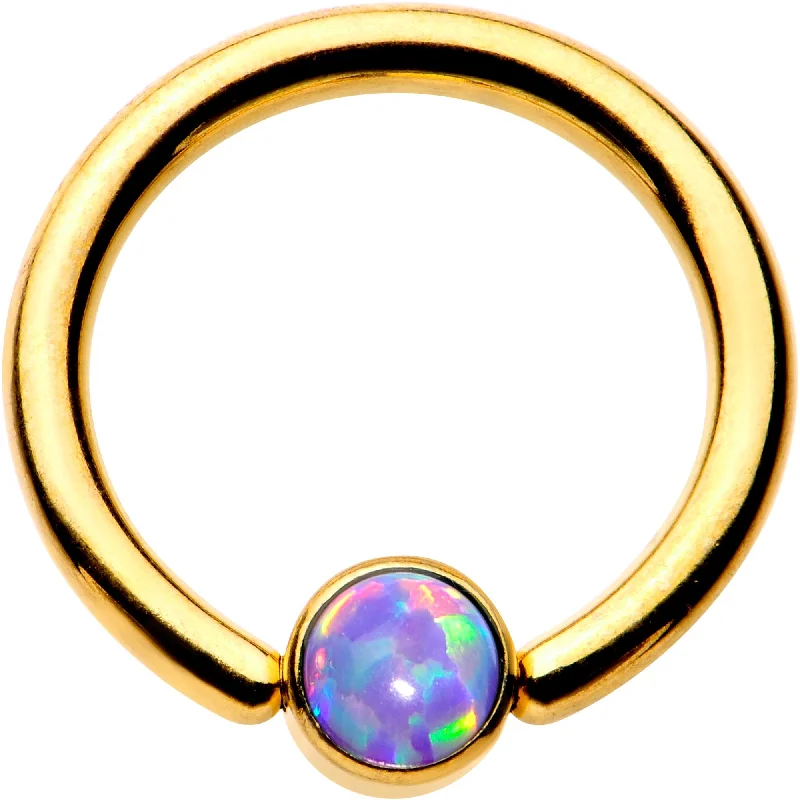 High-Quality Lip Rings for Piercings14 Gauge 3/8 Purple 4mm Faux Opal Gold IP Disc BCR Captive Ring High-Quality Lip Rings for Piercings14 Gauge 3/8 Purple 4mm Faux Opal Gold IP Disc BCR Captive Ring