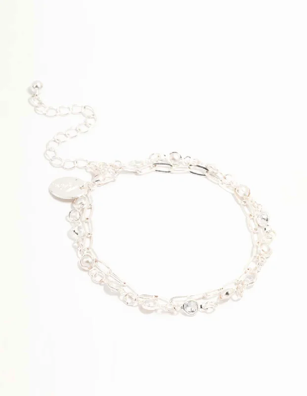 Personalized Gold Bangles for Women-Silver Layered Link & Diamante Bracelet