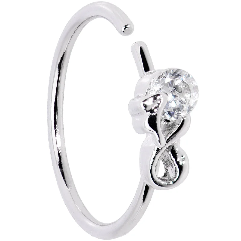 Nose Rings with Designer Craftsmanship -20 Gauge 3/8 Clear Gem Bow Seamless Circular Ring Nose Rings with Designer Craftsmanship -20 Gauge 3/8 Clear Gem Bow Seamless Circular Ring