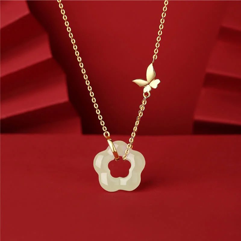 Shop Classic Women's Necklaces & Pendants with a Modern Twist-Buddha Stones 925 Sterling Silver Butterfly Hetian Jade Flower Blessing Necklace Pendant Shop Classic Women's Necklaces & Pendants with a Modern Twist-Buddha Stones 925 Sterling Silver Butterfly Hetian Jade Flower Blessing Necklace Pendant