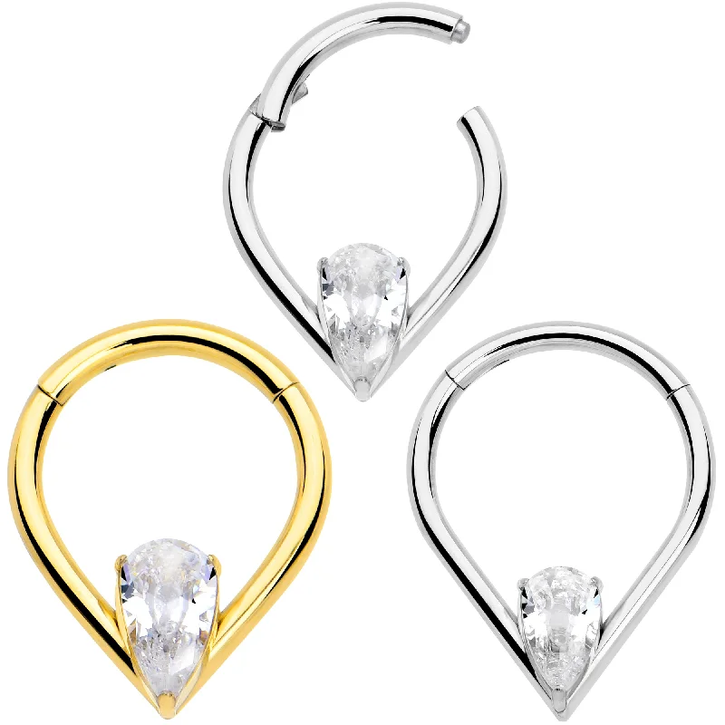 Nose Rings for Women’s Bold Fashion -16 Gauge CZ Stainless Steel Hinged Segment Ring with Gem Teardrop Nose Rings for Women’s Bold Fashion -16 Gauge CZ Stainless Steel Hinged Segment Ring with Gem Teardrop