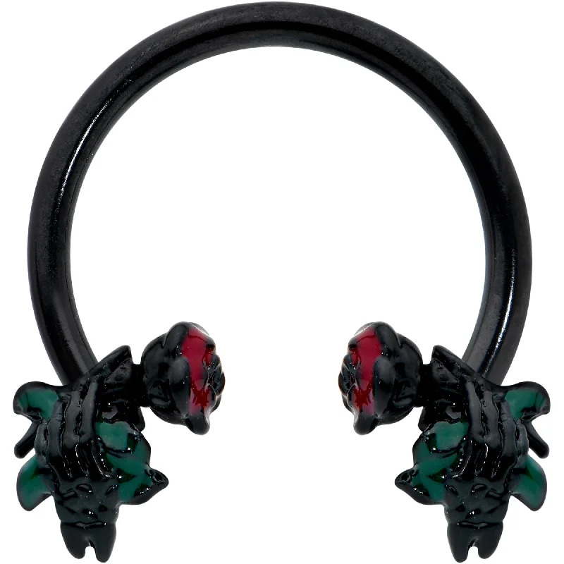 Women's Earrings – Elegant Designs for Every Personality--16 Gauge 3/8 Black Skeleton Flower Halloween Horseshoe Circular Barbell