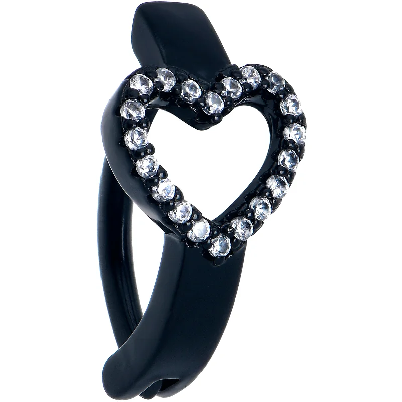 Trendy Belly Rings for Fashion-Loving Women -Clear CZ Gem Black Open Heart Forward Facing Hinged Belly Hoop Trendy Belly Rings for Fashion-Loving Women -Clear CZ Gem Black Open Heart Forward Facing Hinged Belly Hoop