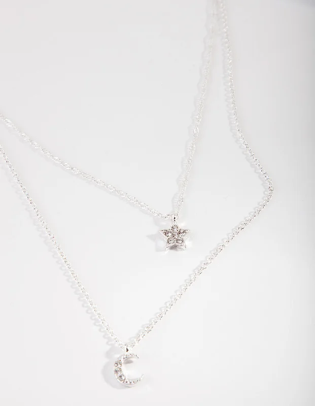 Shop Classic Women's Necklaces & Pendants with a Modern Twist-Silver Starry Night Layered Necklace Shop Classic Women's Necklaces & Pendants with a Modern Twist-Silver Starry Night Layered Necklace