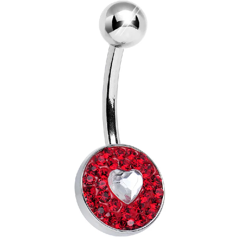 Custom Belly Rings for a Fashionable Look -Red Gem Medallion with Clear Gem Heart Core Belly Ring Custom Belly Rings for a Fashionable Look -Red Gem Medallion with Clear Gem Heart Core Belly Ring