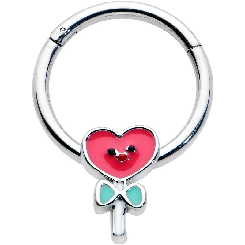 Trendy Nose Rings -16 Gauge 3/8 Sweet Happy Heart Lollipop Hinged Segment Ring