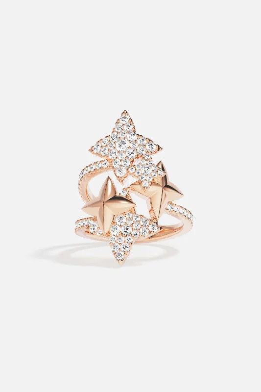 Chic Women's Rings for Fashion-Forward Looks-Intertwined Météorites Rose Gold Ring