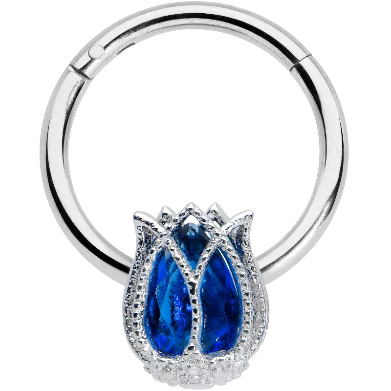 Adjustable Nose Rings -16 Gauge 3/8 Blue Gem Petals Tulip Flower Hinged Segment Ring Adjustable Nose Rings -16 Gauge 3/8 Blue Gem Petals Tulip Flower Hinged Segment Ring