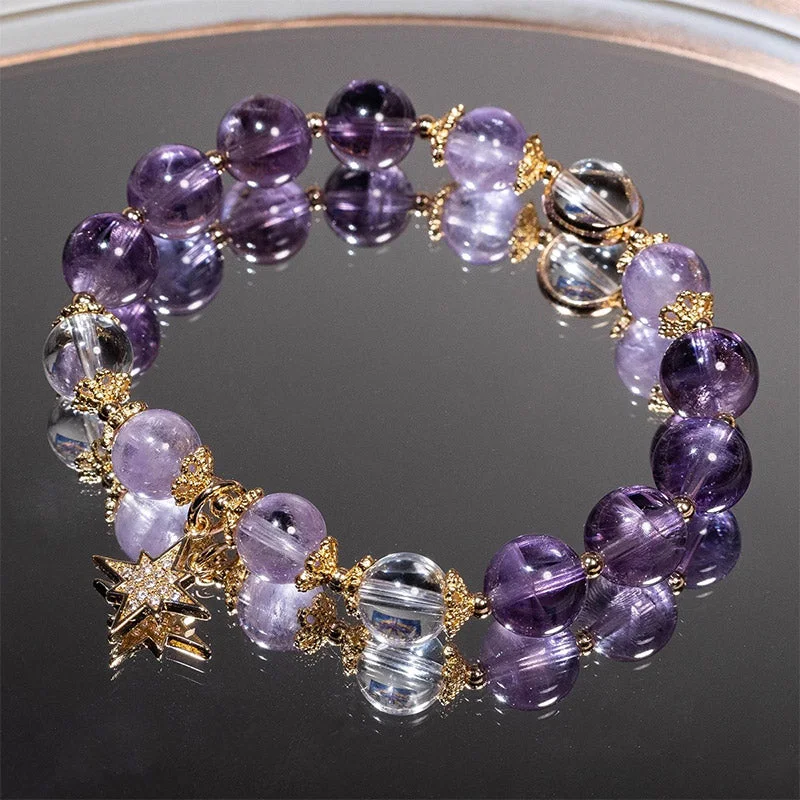 Cuff Bangles with Gemstone Settings for Women-Buddha Stones Natural Amethyst Inner Peace Healing Star Charm Bracelet Cuff Bangles with Gemstone Settings for Women-Buddha Stones Natural Amethyst Inner Peace Healing Star Charm Bracelet