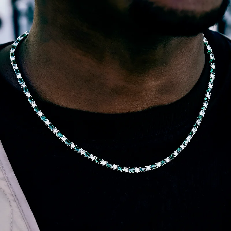 Exclusive Men's Necklaces & Pendants for the Modern Gentleman-Emerald Baguette Tennis Chain Exclusive Men's Necklaces & Pendants for the Modern Gentleman-Emerald Baguette Tennis Chain