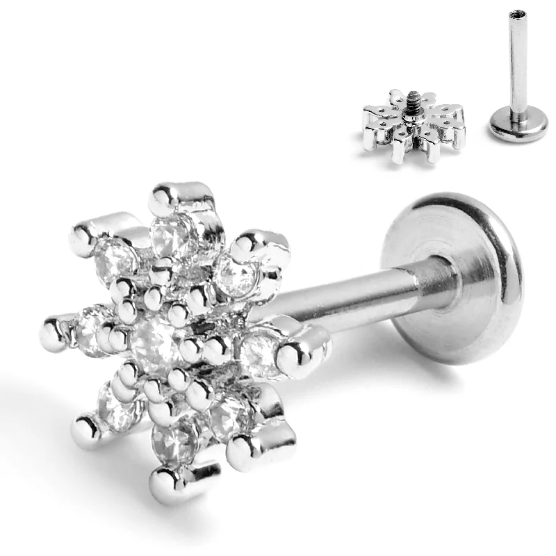 Trendy Lip Rings for Bold Looks16 Gauge 5/16 Clear CZ Gem Fab Floral Internally Threaded Labret Tragus Trendy Lip Rings for Bold Looks16 Gauge 5/16 Clear CZ Gem Fab Floral Internally Threaded Labret Tragus