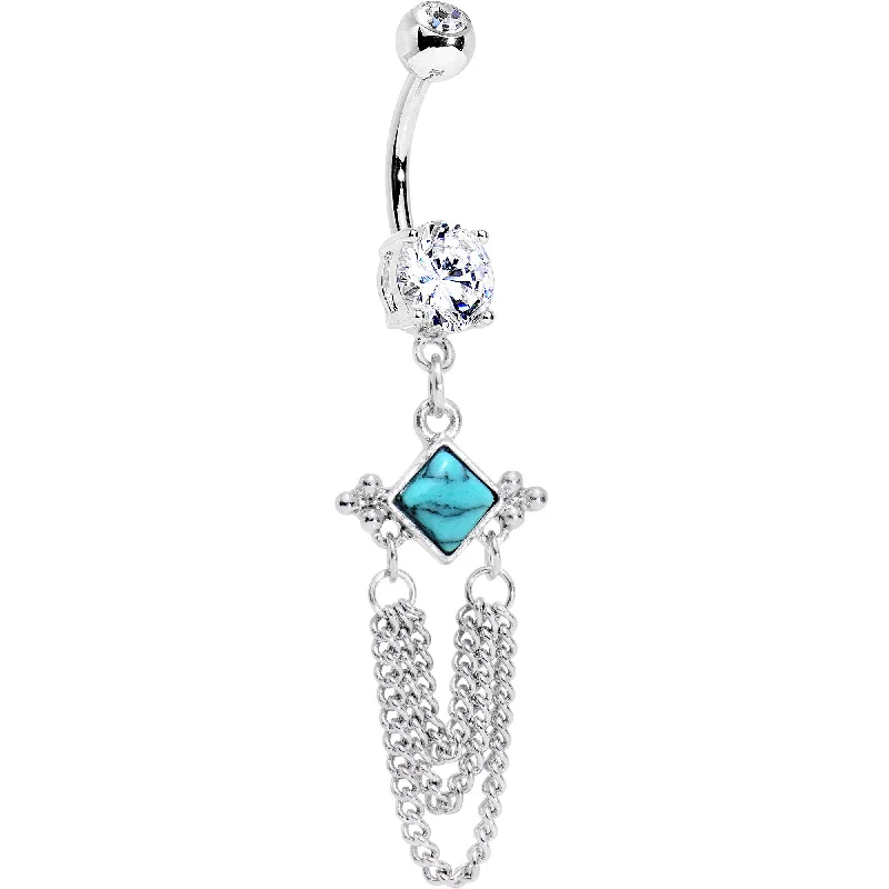 Beautiful Belly Rings with Shiny Detail -Clear Gem Faux Turquoise Southwest Dramatic Dangle Belly Ring Beautiful Belly Rings with Shiny Detail -Clear Gem Faux Turquoise Southwest Dramatic Dangle Belly Ring