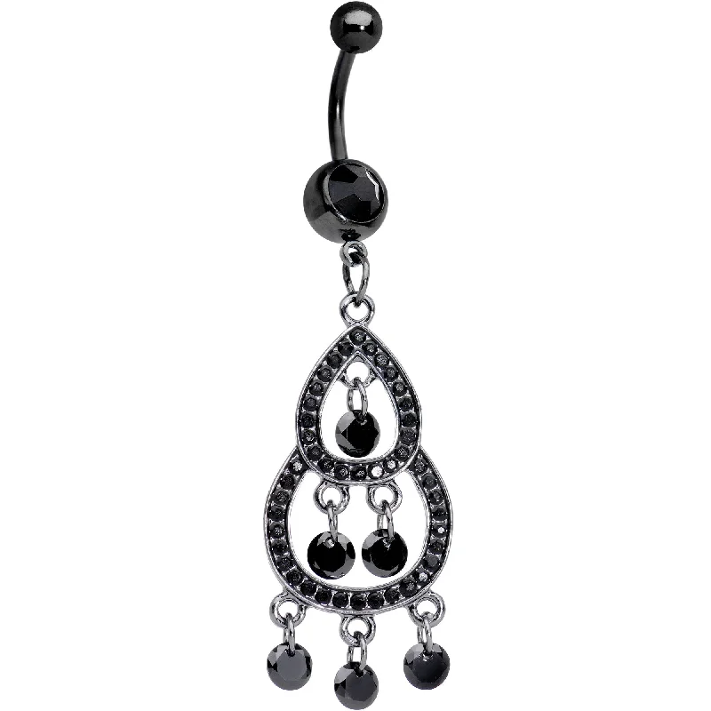 Designer Belly Rings for Unique Style -Black CZ Gem Black Anodized Hollywood Chandelier Dangle Belly Ring Designer Belly Rings for Unique Style -Black CZ Gem Black Anodized Hollywood Chandelier Dangle Belly Ring