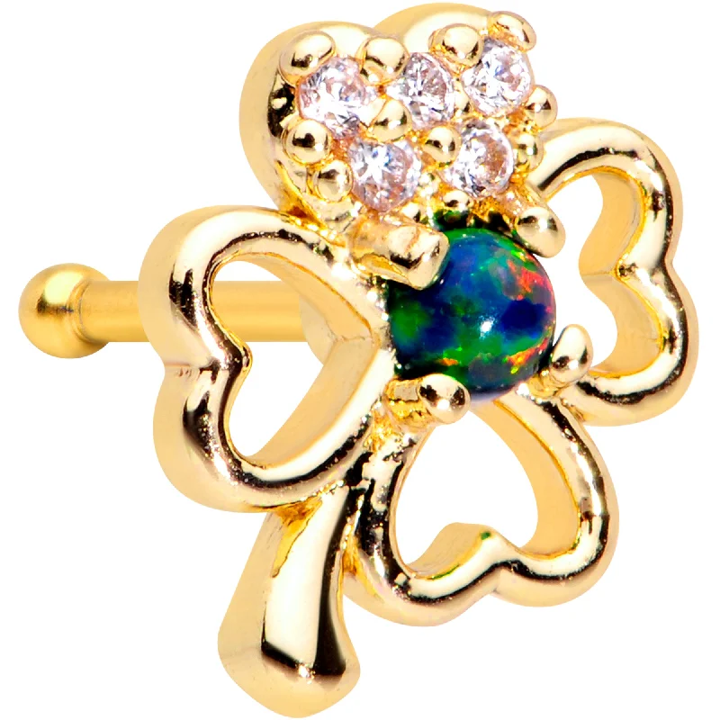 Nose Rings for Trendsetting Fashion -20 Gauge 1/4 Green Synthetic Opal Gold Tone Shamrock St Pats Nose Bone Nose Rings for Trendsetting Fashion -20 Gauge 1/4 Green Synthetic Opal Gold Tone Shamrock St Pats Nose Bone