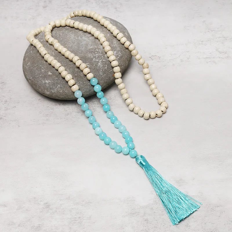Men's Bracelets with Unique Charms-Buddha Stones Semi-Precious Gem Stones Wood Bead Necklace Multicolor Tassel Charms Chain Necklace