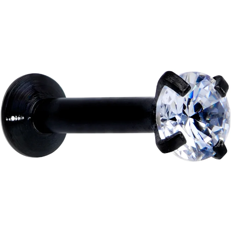 Designer Lip Rings for Exclusive Look16 Gauge 1/4 CZ Gem Black 3mm Threadless Push In Labret Tragus