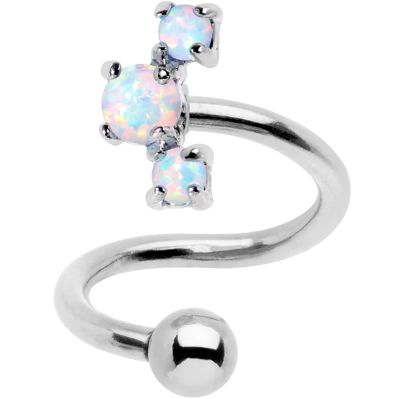 Designer Belly Rings for Glamorous Appeal -White Synthetic Opal Cluster Spiral Twister Top Mount Belly Ring Designer Belly Rings for Glamorous Appeal -White Synthetic Opal Cluster Spiral Twister Top Mount Belly Ring