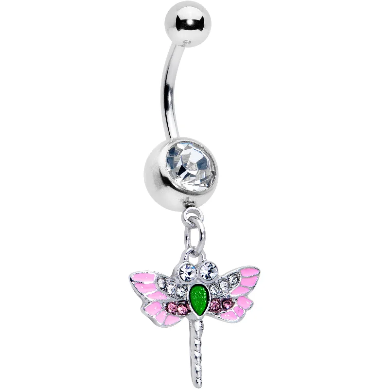 Bold Belly Rings for Statement Fashion -Pink Clear Gem Bright Dragonfly Pink Dangle Belly Ring Bold Belly Rings for Statement Fashion -Pink Clear Gem Bright Dragonfly Pink Dangle Belly Ring